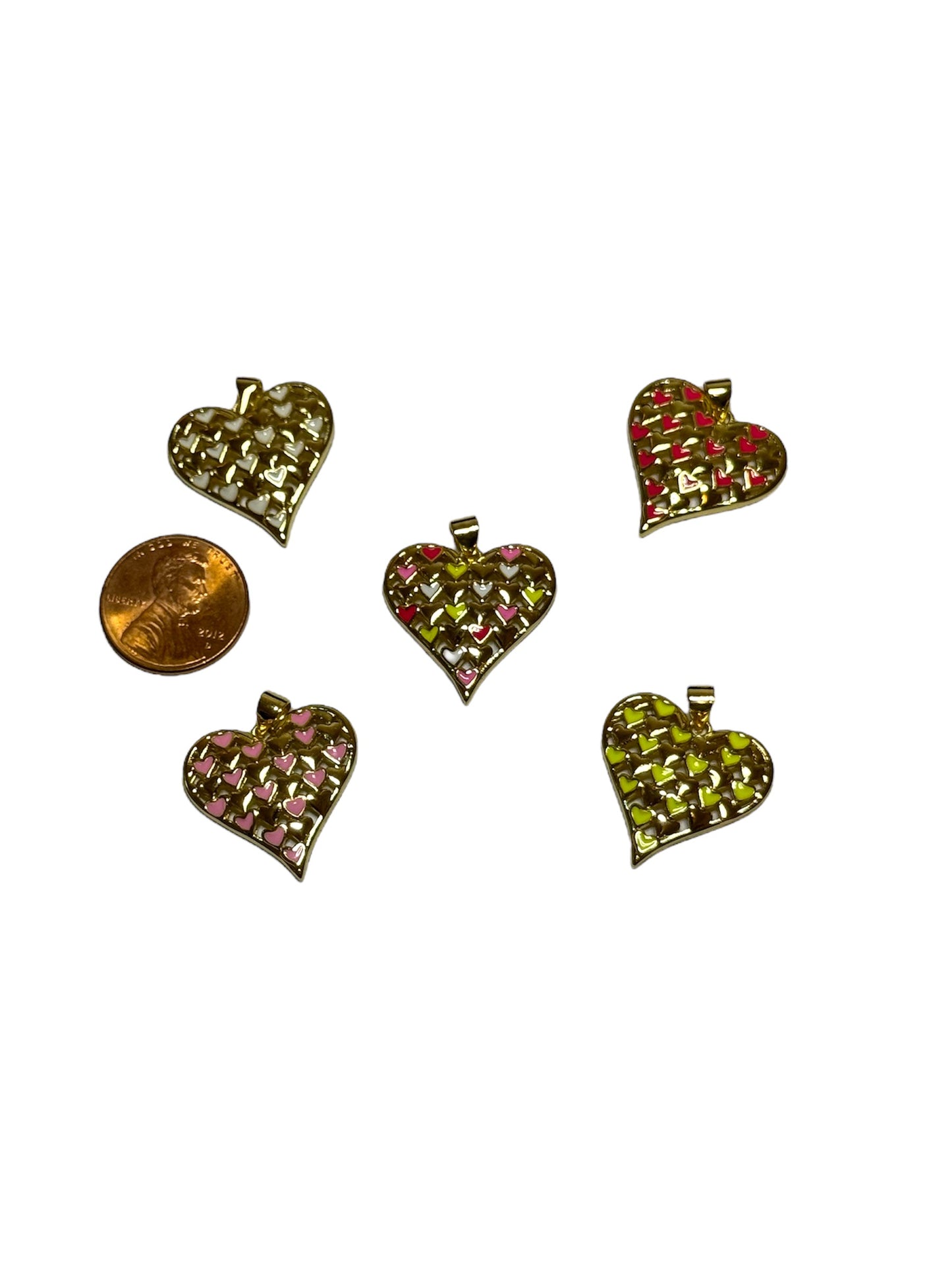 Gold Heart With Heart Checkers Charm