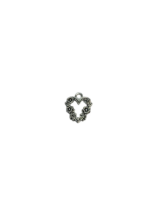 Silver Floral Heart Charm