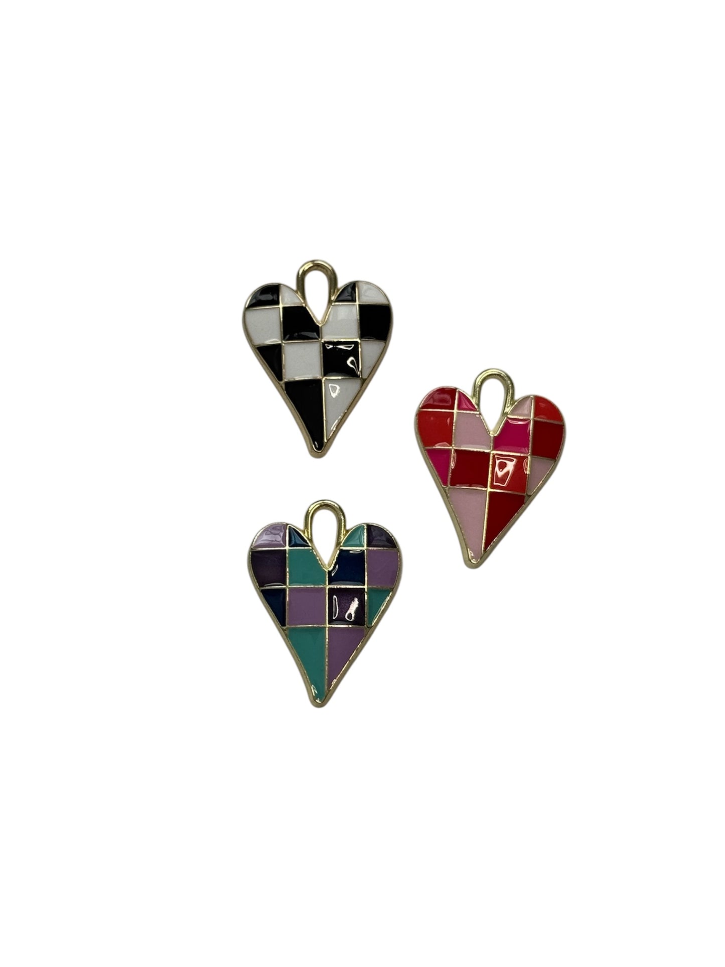 Large Colorful Checker Heart Charm