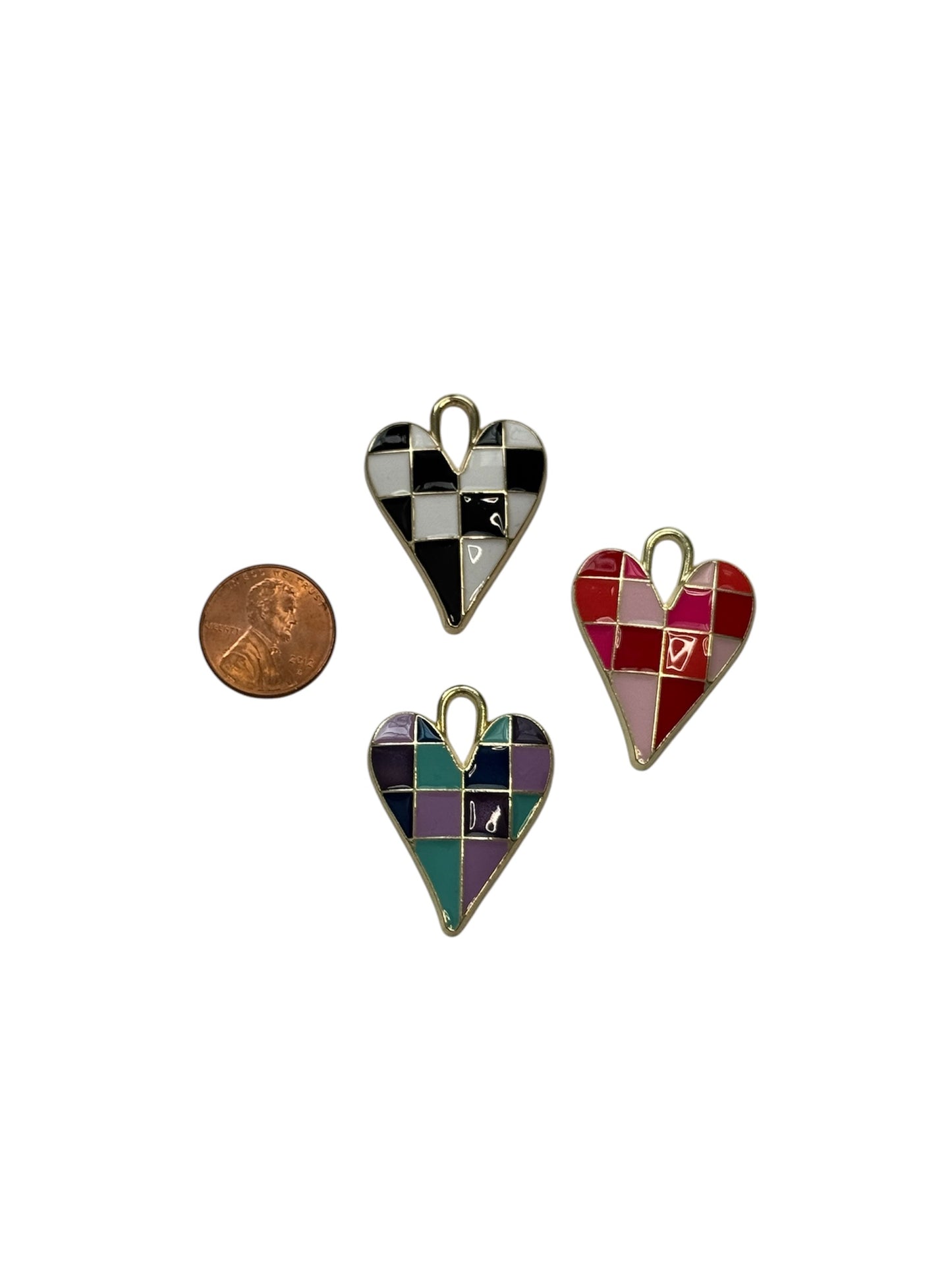 Large Colorful Checker Heart Charm