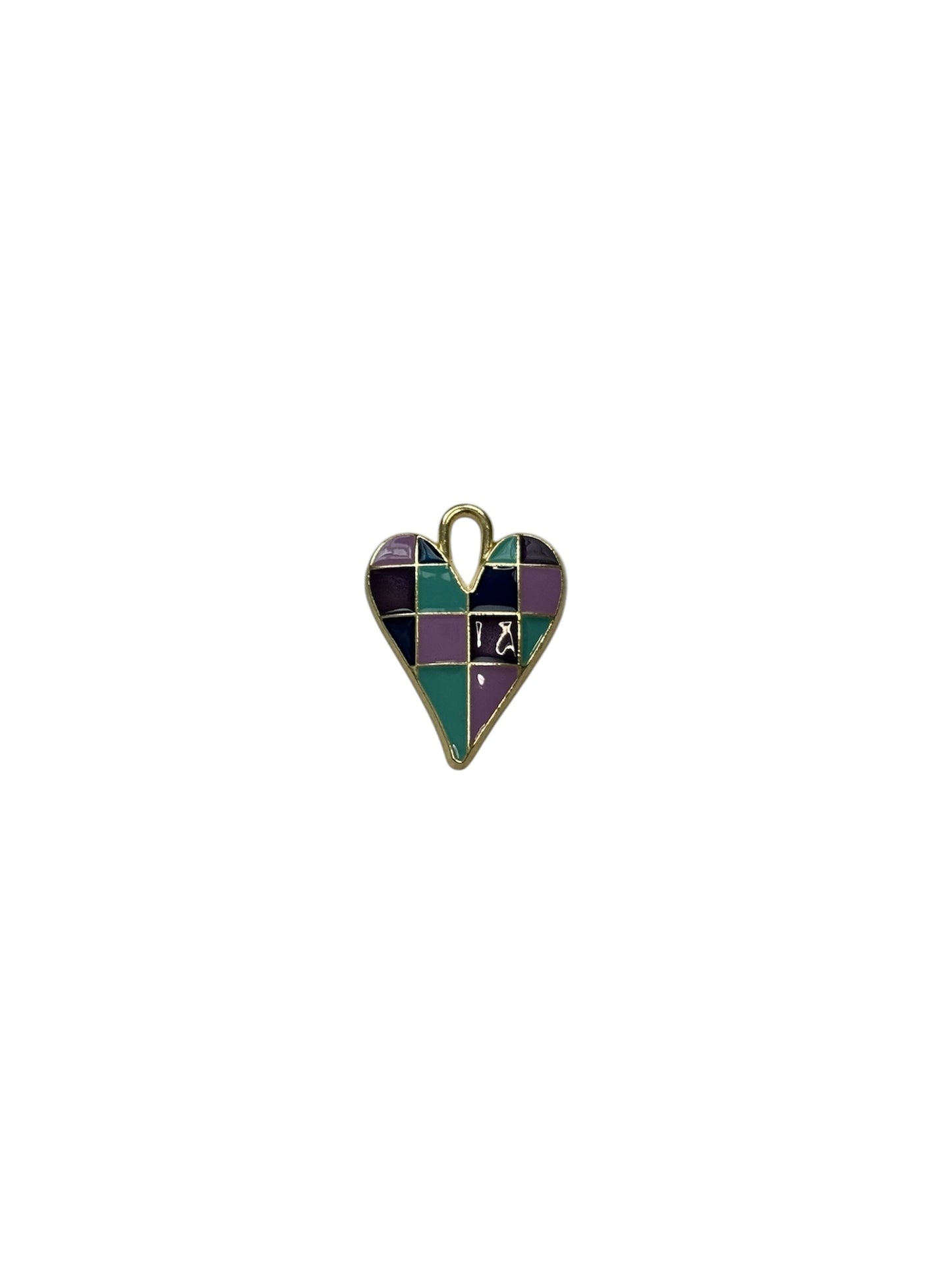 Large Colorful Checker Heart Charm